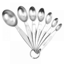 Cuillères à mesurer ovale en acier inoxydable, 7 tailles, graduations métriques et impériales, pour cuisine et pâtisserie