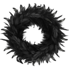 35 cm luonnonmustista höyhenistä koristeltu halloween-seppele, musta etuoven seppele halloween-ikkuna-, seinä- tai takkareunuskoristeeseen