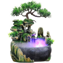 Fontaine de bureau en résine pour intérieur, avec lumière LED et atomiseur, 20 x 15 x 28 cm, pour salon chambre bureau