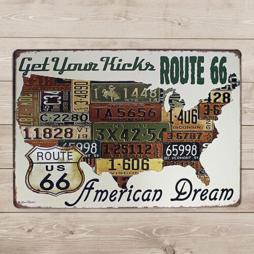 Mapa dos EUA Road66 - Placa de Metal Vintage Decorativa 8x12 polegadas 2