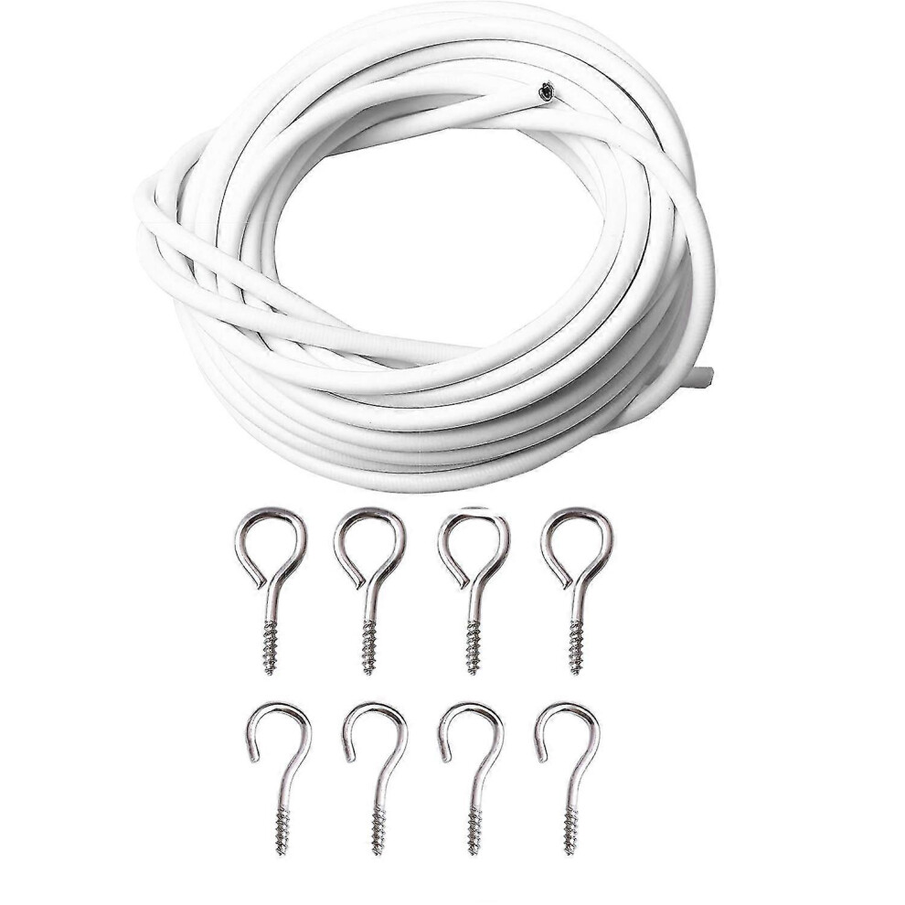 Curtain Hanging Rope With Screw-In Hooks, 3M White Iron Pvc Wire For Net Curtains And Voiles 6901168031575
