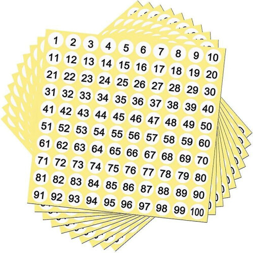 100 Etiquetas Autocolantes Números 1-100 Redondas, 0,4 Polegadas, Papel Impermeável para Organização de Armazenamento