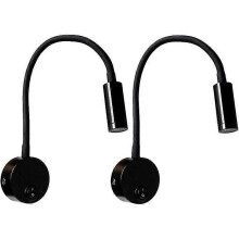Luminária de Parede para Leitura, 2 Peças, Preto 3W LED, Pescoço Flexível Ajustável, Liga de Alumínio, Luz Branca Quente