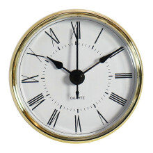 Inserção de Relógio Quartzo Redondo 70mm, Mostrador Branco, Algarismos Romanos, Aro Dourado, Movimento Preto, para Substituição DIY
