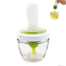 Spazzola per olio in silicone compatta con contenitore in vetro trasparente, sicura per contatto alimentare, per cucina e barbecue