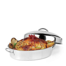 Teglia ovale da forno in acciaio inox da 42 cm con coperchio a cupola e griglia, per arrostire carne e verdure, teglia ovale da forno