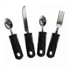 Ergonomisches 4-teiliges Besteckset aus Edelstahl, schwarz, rutschfeste Griffe, spülmaschinenfest (ideal für Senioren mit Arthritis)
