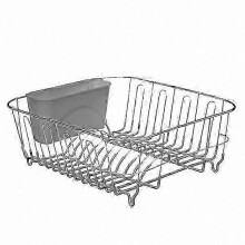Égouttoir à vaisselle gris avec porte-couverts amovible, en métal et PVC, 37 x 33 x 13,5 cm, pour ranger la vaisselle de cuisine