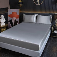 Lençol de Elástico 150x200 cm 25 cm Profundidade Bolso Cetim Listrado Poliéster Lavável e Respirável para Camas com Molas