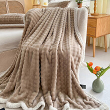 Soft Bubble Fleece Throw Blanket, 100x150cm, Double-sided Coral Fleece, Khaki, All Season Lightweight Plush Blanket for Couch Bed Car
