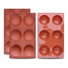 Stampo in silicone a 6 cavità a semisfera per bombe di cioccolato con mousse e gelatina.