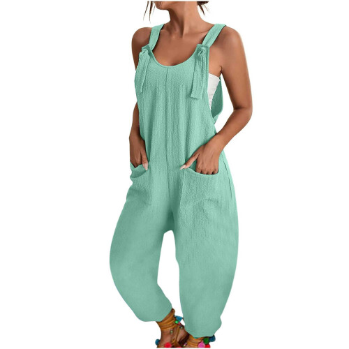 Tuta intera da donna casual senza maniche con scollo a U e tasche 1