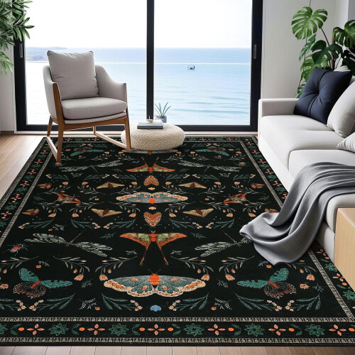 Insect Area Rug Soft Machine Washable 2'x6' Black 2
