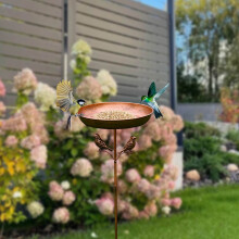 Abreuvoir à oiseaux vintage en métal sur pied, grand bol en fer