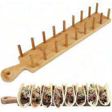 Plateau porte-tacos en bambou, 8 portions, couleur naturelle, 40,7 x 7 x 5,7 cm, pour tacos, burritos, tortillas et hot-dogs