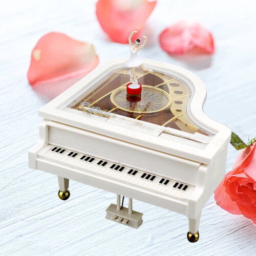 White ABS Music Box Piano Decor with Clockwork and Dancing 1