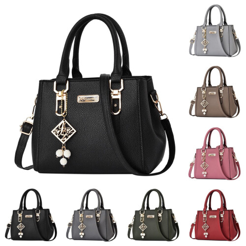 Γυναικεία δερμάτινη τσάντα satchel με λαβή στο πάνω μέρος και 2