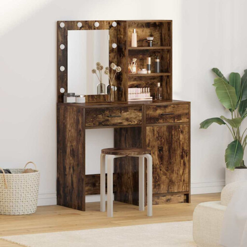 VidaXL vidaXL Dressing Table Set with Drawer 2 pcs Smoked Oak Engineered Wood