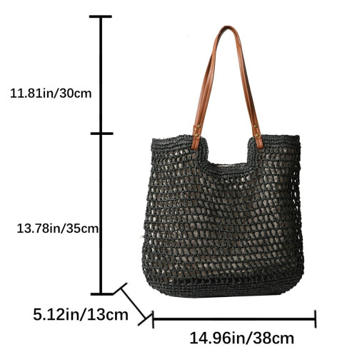 Große Damen-Schultertasche aus Stroh mit Lochmuster 2