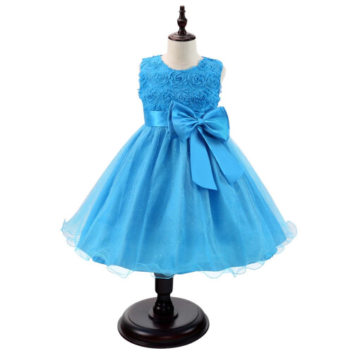 Vestido de princesa sem mangas para meninas com laço e renda1 1