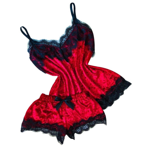 Damen-Pyjama-Set aus Polyester, rot, XXL 1