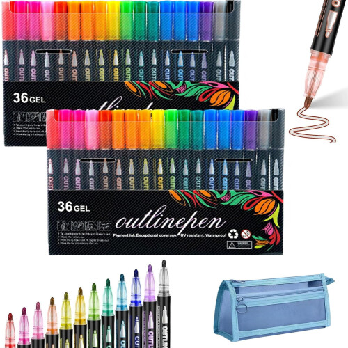 Dual-Line Contour Pen Set 2mm Tip 36 Colors