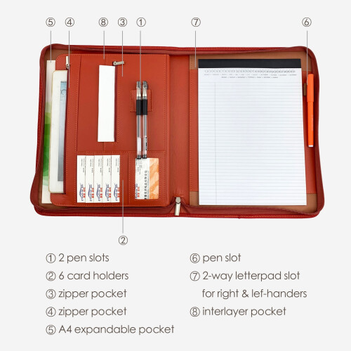 Καφέ Δερμάτινο Padfolio PU με Φερμουάρ1 2