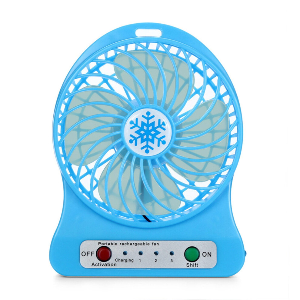 Led Desk Fan With Usb Rechargeable Battery, Blue 972700677694