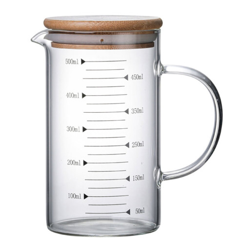 Glazen maatbeker met bamboe deksel, 500 ml