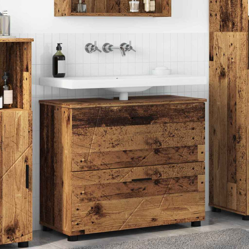Vidaxl Bathroom Cabinet With Drawer Old Wood 76.5 X 35 X 64 Cm