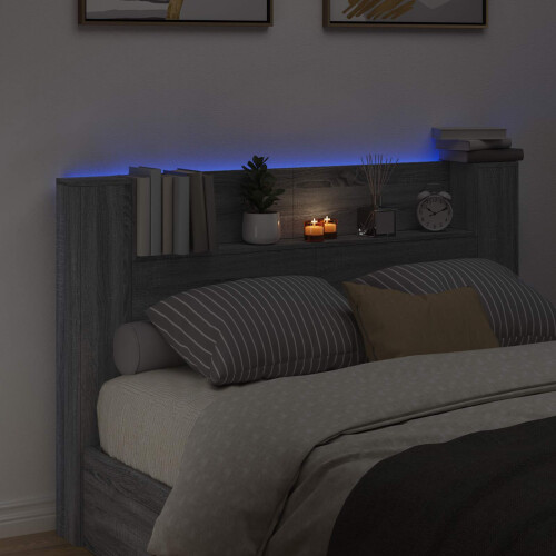 VidaXL vidaXL Storage Headboard with LED Grey Sonoma Engineered Wood 2