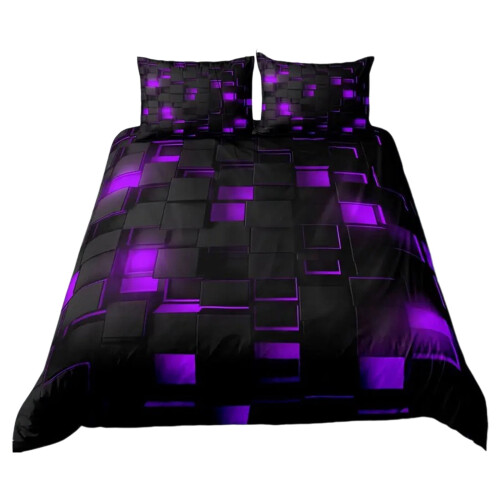 Queen Duvet Cover Set Purple Microfiber 3-Piece 1