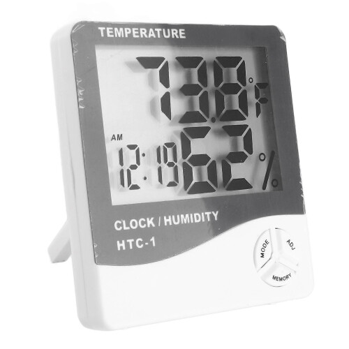 Termometro e igrometro digitale per interni, alta precisione, ampio display, funzione sveglia, materiale ABS, per casa e camera da letto. 1