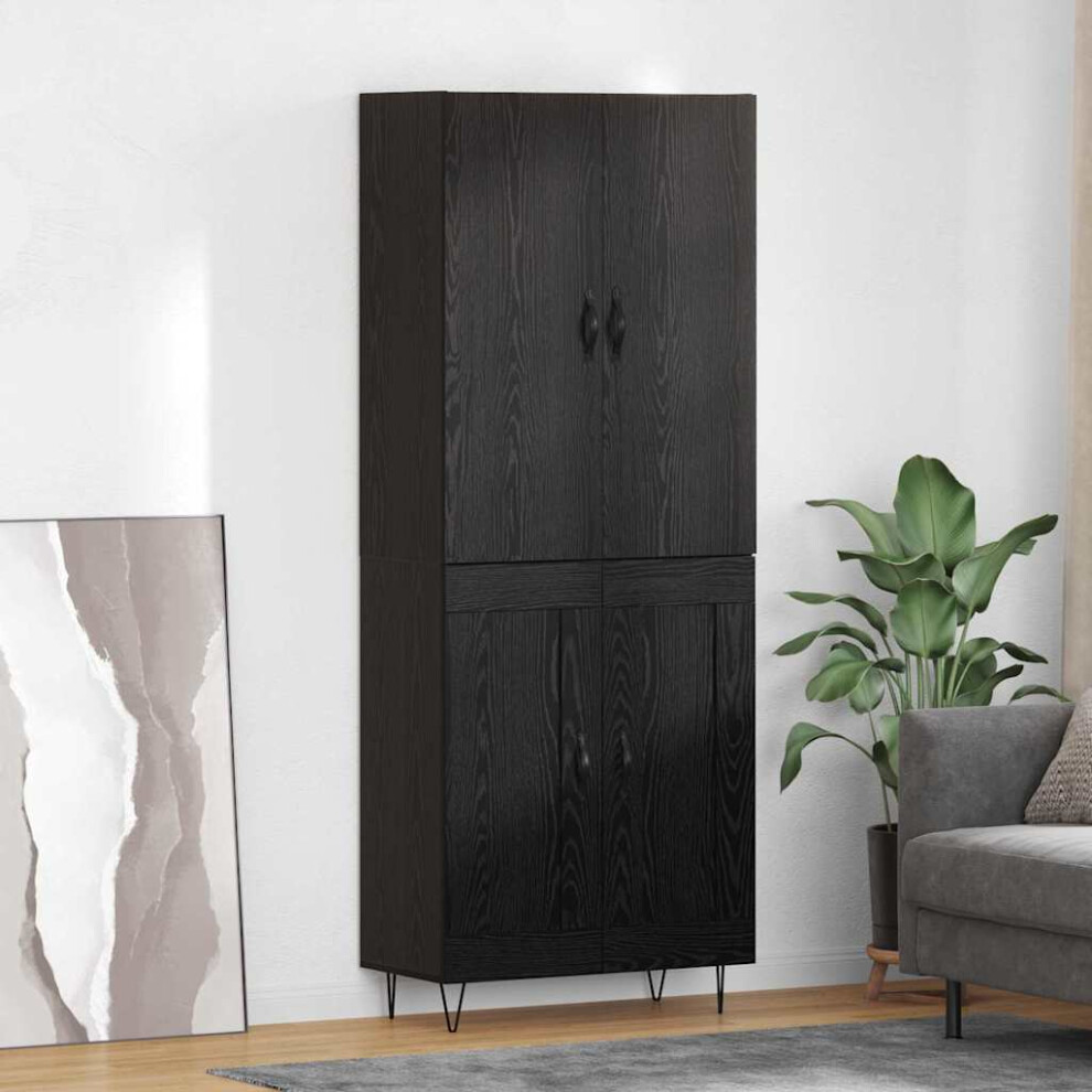Vidaxl Highboard 2 Pcs Black Oak Engineered Wood And Glass