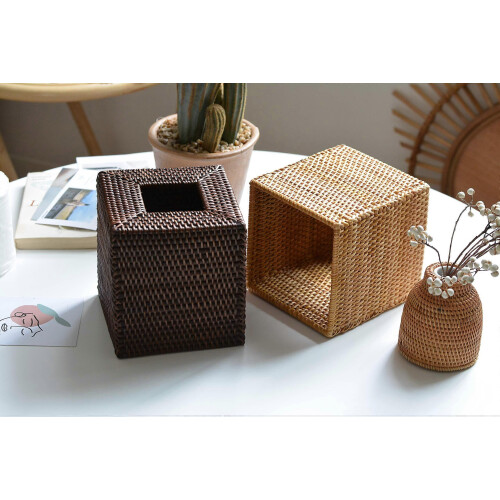 Capa para Caixa de Lenços de Vime Compatível com Kleenex, Design de Base Aberta, Natural, 14x14x14,5 cm 2