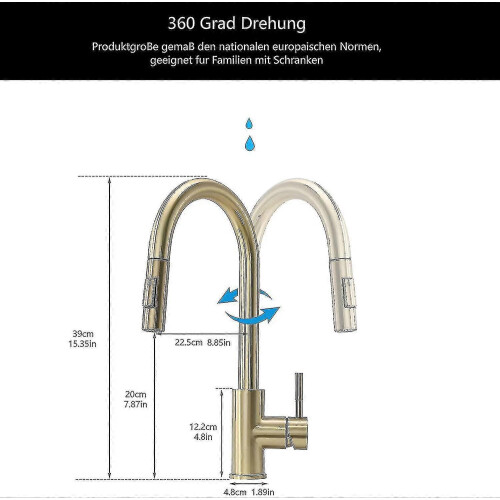 Kitchen Faucet, Brushed Gold, Pull Out Spray, 360 Degree Swivel, for Kitchen Sink Use 2