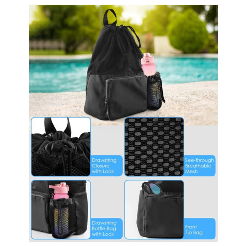 Black swim backpack with wet pocket 40 x 47 cm 1