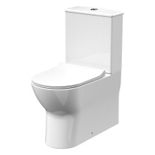 Baswich Rimless Flush to Wall Close Coupled Toilet Pan, Cistern & Soft Close Sandwich Seat - 806mm x 375mm x 612mm