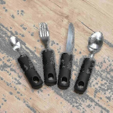 Ergonomisches 4-teiliges Besteckset aus Edelstahl, rutschfester schwarzer Griff, spülmaschinenfest
