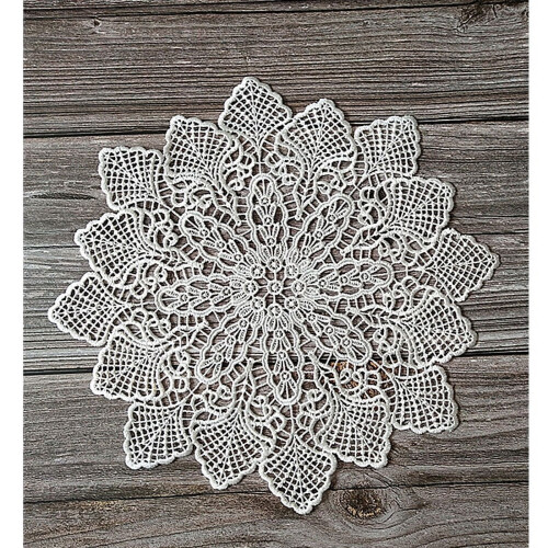 Rund bordmatte med blondeblomsterbroderi, 30 cm 2