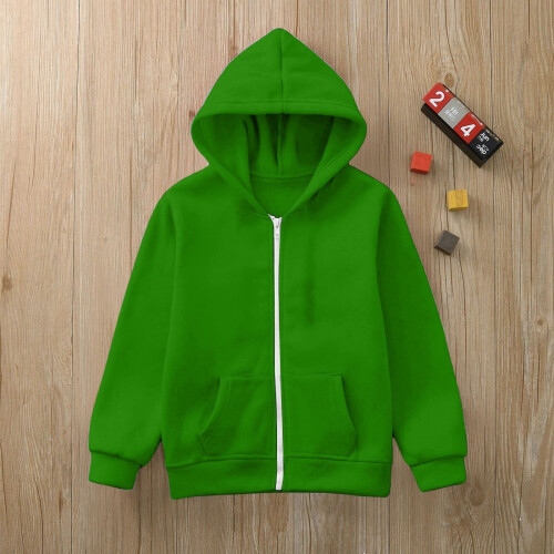 Felpa con cappuccio e zip per bambini, verde, maniche lunghe, 5-6 anni 2