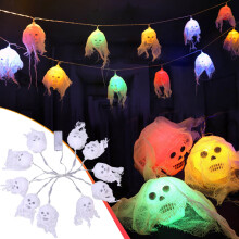 Halloween String Lights White Skull LED 10-Pack