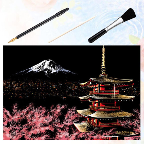 Mount Fuji Scratch Painting Kit for Adults with 3 Tools 2