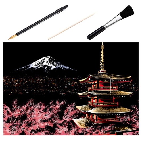 Mount Fuji Scratch Painting Kit for Adults with 3 Tools