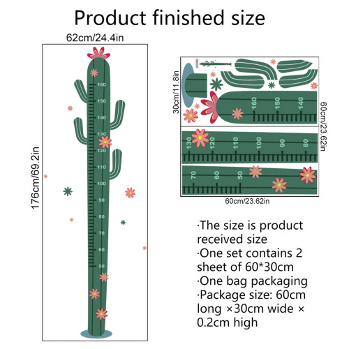 Cactus Kids Height Chart Wall Decal 2 pcs 1