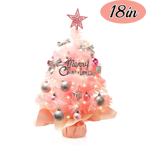 Mini Christmas Tree Artificial Pink LED Tabletop Tree 18