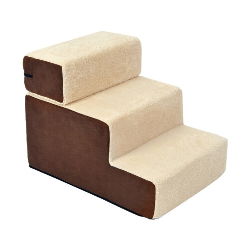 Scaletta a tre gradini in peluche per cani e gatti, beige