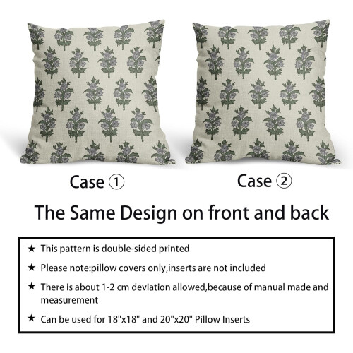 Conjunto de 2 capas de almofada florais em tons de verde sálvia e cinza, 45x45 cm (18x18 polegadas). 1