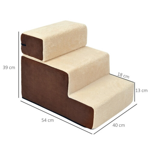 Scaletta a tre gradini in peluche per cani e gatti, beige 2