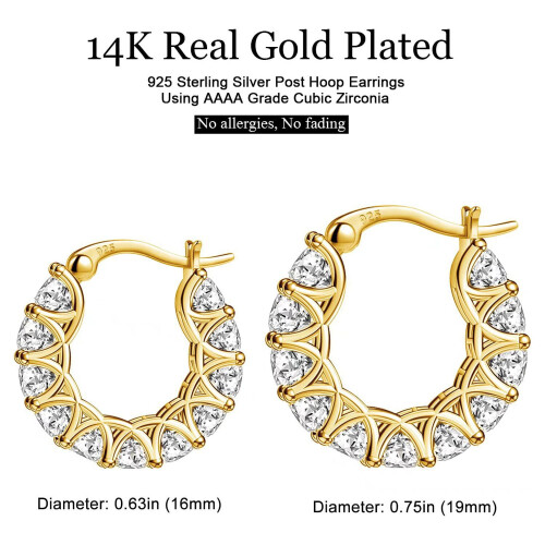 Σκουλαρίκια κρίκοι AllenCOCO14K επιχρυσωμένα ασήμι 925 με προσομοίωση διαμαντιού, κομψά 2